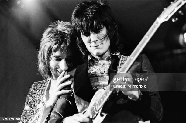 The Faces featuring Rod Stewart perform at The Reading Festival Saturday August 12th 1972. Picture shows guitarist Ronnie Wood and lead singer Rod...