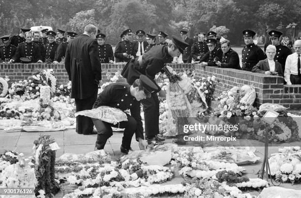 The funeral of the five firemen who were killed at Dudgeons Wharf, East London the previous week, following an explosion at a disused oil storage...