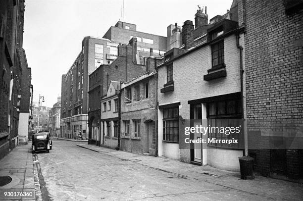 View along Shepherd Street in Mayfair, central London. Circa 1948.