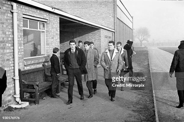 West Bromwich Albion Players Strike, 1st January 1964. Walk-out time for Albion's players in the bleak, frozen mid-winter of 1963-64 as they show...