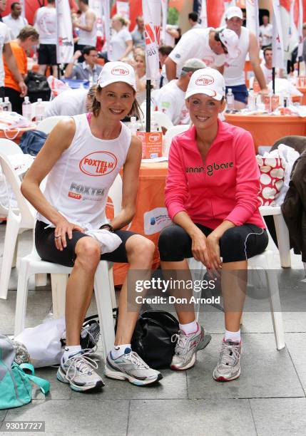 Television presenters Antonia Kidman and Sophie Falkiner take part in The Foxtel Lap 2009, whereby teams of 20 compete to run or walk as many 100m...