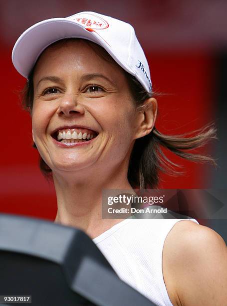 Television presenter Antonia Kidman takes part in The Foxtel Lap 2009, whereby teams of 20 compete to run or walk as many 100m laps for charity, at...