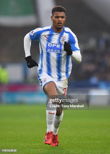 Steve Mounie of Huddersfield Town during the Premier League match between Huddersfield Town and Swansea City at John Smith's Stadium on March 10,...