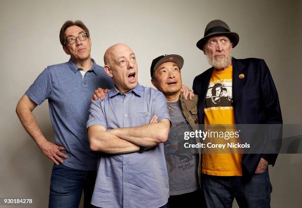 Dan Jurgens, Brian Michael Bendis, Jim Lee and Frank Miller from "Superman 80th Anniversary" poses for a portrait in the Getty Images Portrait Studio...