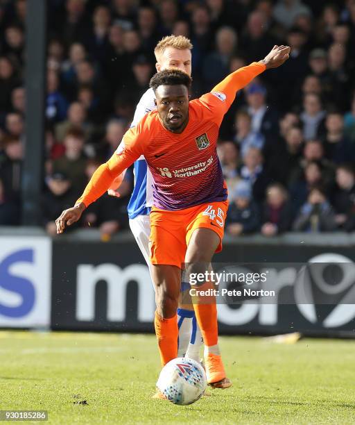 Gboly Ariyibi of Northampton Town moves forward with the ball during the Sky Bet League One match between Bristol Rovers and Northampton Town at...