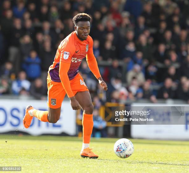 Gboly Ariyibi of Northampton Town moves forward with the ball during the Sky Bet League One match between Bristol Rovers and Northampton Town at...
