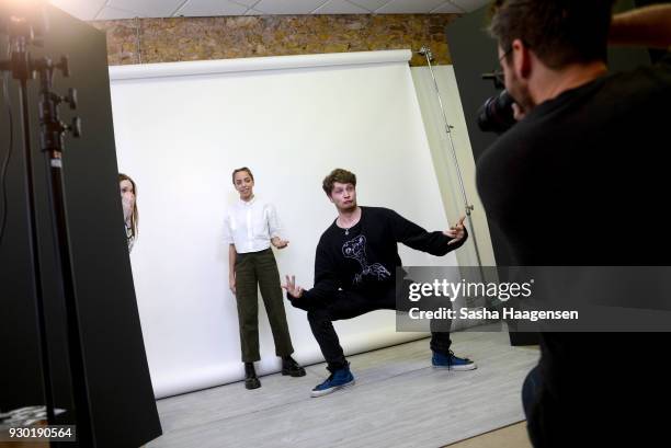 Actors Hayley Law and Brett Dier from the film "The New Romantic" poses for a portrait at the Pizza Hut Lounge at the 2018 SXSW Film Festival on...