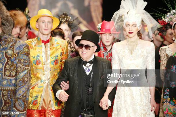 Designer Slava Zaitsev walks on the runway at the at the Slava Zaitsev fashion show during day one of Mercedes Benz Fashion Week Russia Fall/Winter...