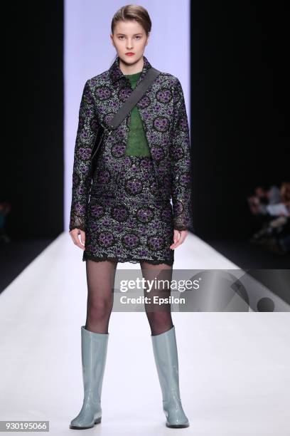 Model walks the runway at the YASYA MINOCHKINA fashion show during day one of Mercedes Benz Fashion Week Russia Fall/Winter 2018/19 at Manege at...