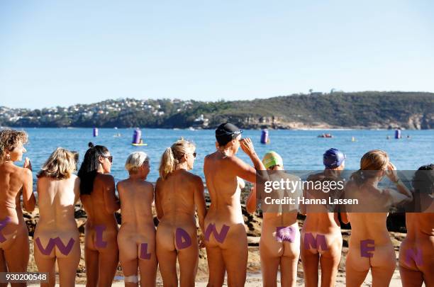 Ben Nelms Swimmers take part in the 2018 Sydney Skinny on March 11, 2018 in Sydney, Australia. The annual nude swim event encourages swimmer to raise...