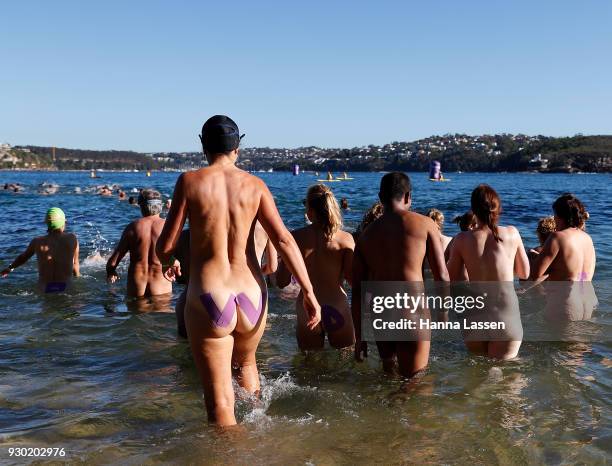 Swimmers take part in the 2018 Sydney Skinny on March 11, 2018 in Sydney, Australia. The annual nude swim event encourages swimmer to raise money for...