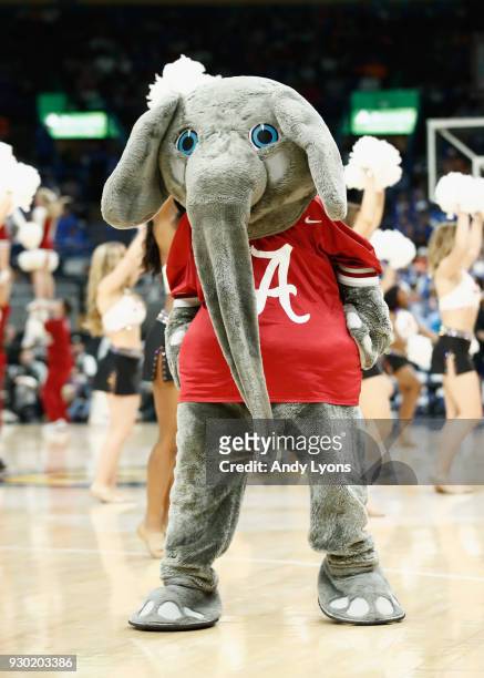 The Alabama Crimson Tide mascot performs in the game against the Kentucky Wildcats during the semifinals of the 2018 SEC Basketball Tournament at...