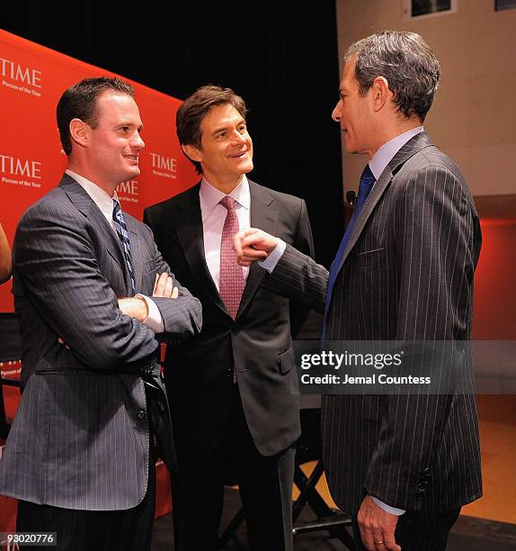 Mayor Luke Ravenstahl, Dr. Mehmet Oz and managing editor for Time Richard Stengel attend the TIME's 2009 Person of the Year at the Time & Life...