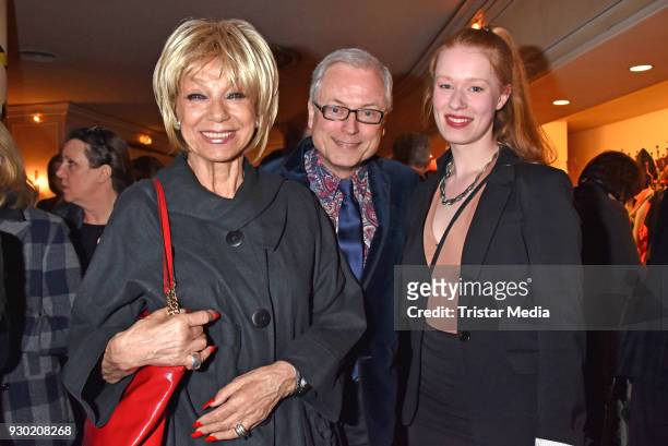 Judy Winter, Hans-Juergen Schatz and Feline Zimmermann attend the premiere 'Der Entertainer' on March 10, 2018 in Berlin, Germany.