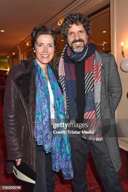 Julia Bremermann and Pasquale Aleardi attend the premiere 'Der Entertainer' on March 10, 2018 in Berlin, Germany.