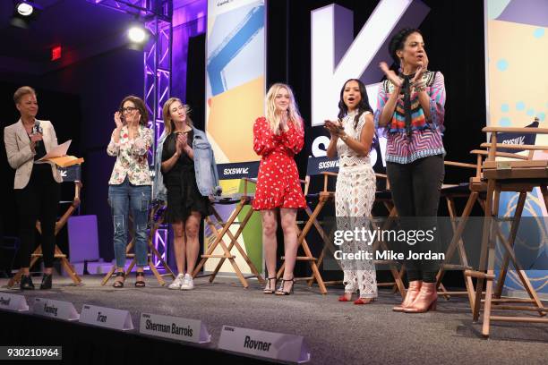 Actor Tonya Lewis Lee, Sarah Aubrey, TNT EVP of Original Programming, Amy Powell, President of Paramount Television, actors Dakota Fanning, Karrueche...