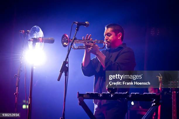 Jacob Valenzuela of the American band Calexico performs live on stage during a concert at the Tempodrom on March 10, 2018 in Berlin, Germany.