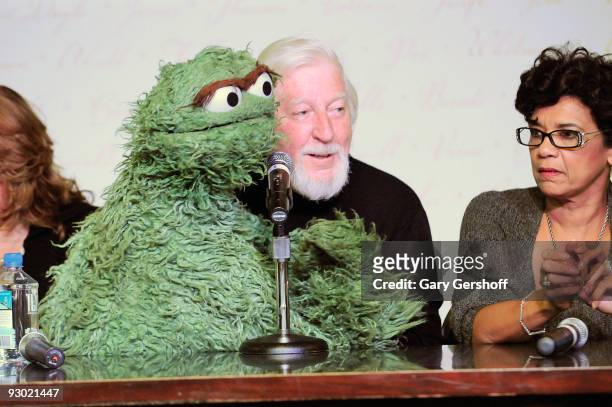 Puppeteers Caroll Spinney 9l0 with "Sesame Street" puppet Oscar the Grouch, and Sonia Manzano attend Sesame Street: A Celebration of 40 Years of Life...