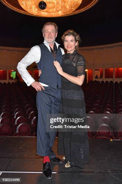 Peter Lohmeyer and Anke Engelke attend the premiere 'Der Entertainer' on March 10, 2018 in Berlin, Germany.