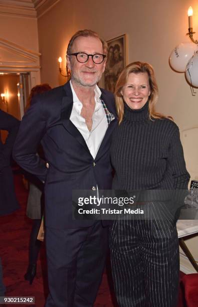 Peter Lohmeyer and Leslie Malton attend the premiere 'Der Entertainer' on March 10, 2018 in Berlin, Germany.