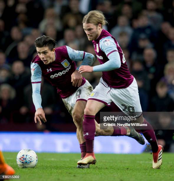 Jack Grealish of Aston Villa during the Sky Bet Championship match between Aston Villa and Wolverhampton Wanderers at Villa Park on March 10, 2018 in...