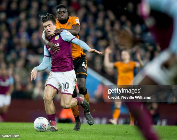 Jack Grealish of Aston Villa during the Sky Bet Championship match between Aston Villa and Wolverhampton Wanderers at Villa Park on March 10, 2018 in...