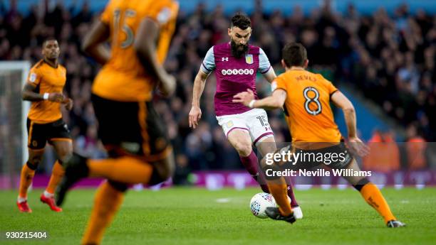 Mile Jedinak of Aston Villa during the Sky Bet Championship match between Aston Villa and Wolverhampton Wanderers at Villa Park on March 10, 2018 in...