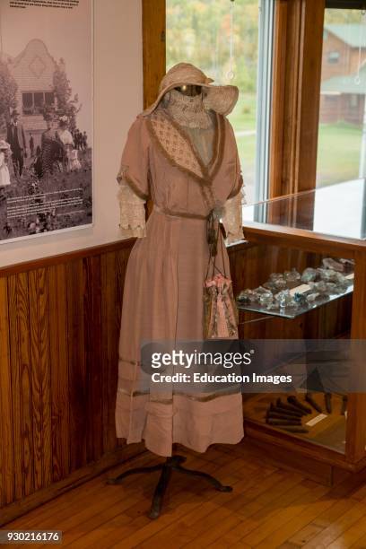 Eagle River, Michigan, Eagle River Museum, Exhibit showing handmade dress from 1915 to 1918.