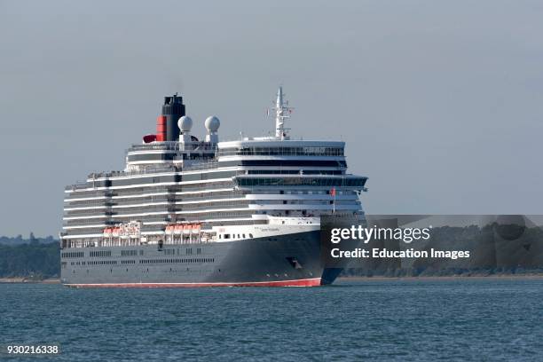 Southampton Water southern England UK, Cruise ship Queen Elizabeth underway having departed the Port of Southampton.