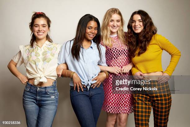 Hayley Lu Richardson, Regina Hall, AJ Michalka and Dylan Gelula from the film "Support The Girls" poses for a portrait in the Getty Images Portrait...