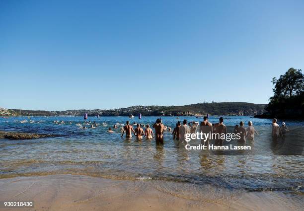 Swimmers take part in the 2018 Sydney Skinny on March 11, 2018 in Sydney, Australia. The annual nude swim event encourages swimmer to raise money for...