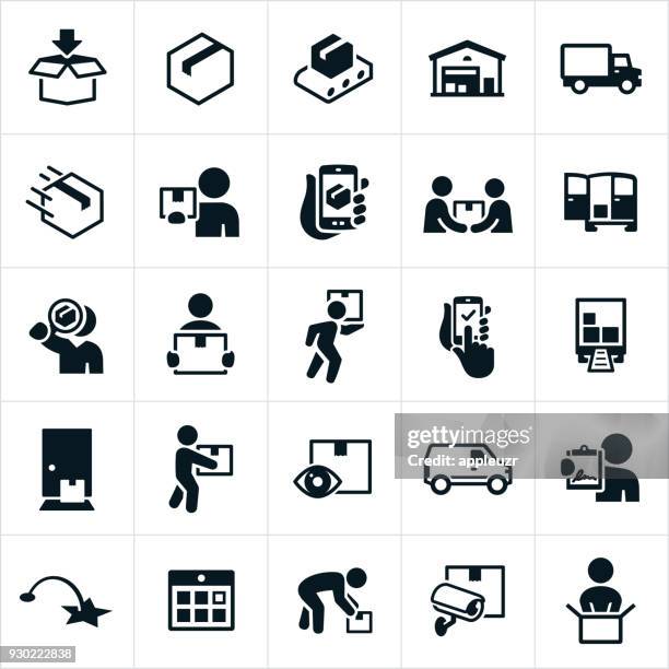 paket lieferung icons - warehouse stock-grafiken, -clipart, -cartoons und -symbole