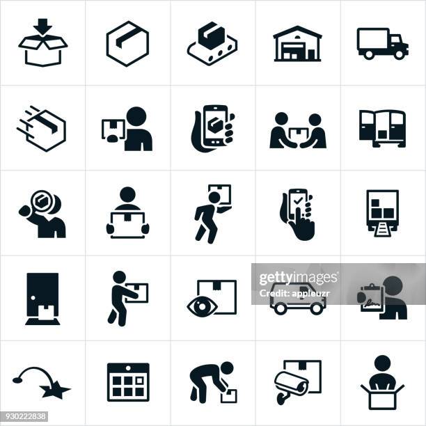 package delivery icons - black and white smartphone stock illustrations