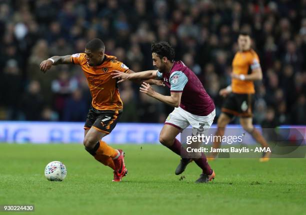 Ivan Cavaleiro of Wolverhampton Wanderers and Neil Taylor of Aston Villa during the Sky Bet Championship match between Aston Villa and Wolverhampton...