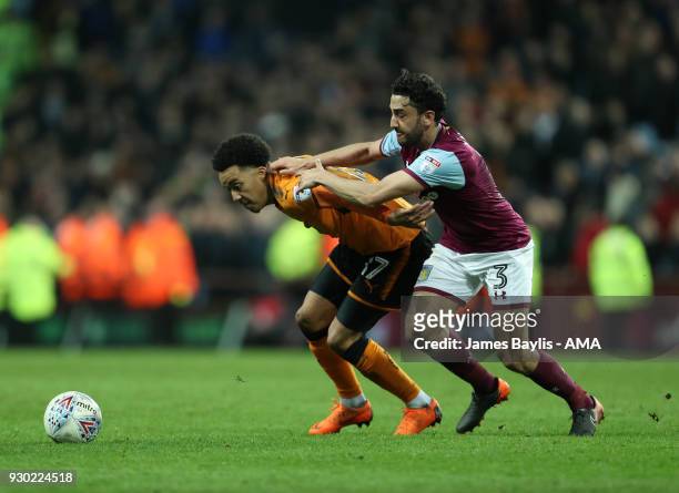 Helder Costa of Wolverhampton Wanderers and Neil Taylor of Aston Villa during the Sky Bet Championship match between Aston Villa and Wolverhampton...