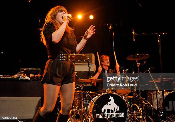 Chantal Claret of the band Morningwood performs at Nokia Theatre on November 12, 2009 in New York City.