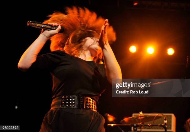 Chantal Claret of the band Morningwood performs at Nokia Theatre on November 12, 2009 in New York City.