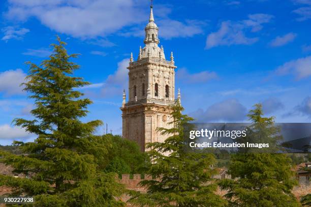 Bell tower of cathedral and city walls, Burgo de Osma-Ciudad de Osma, Soria province, Castilla Leon, Spain.