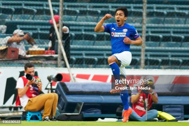 Angel Mena of Cruz Azul celebrates after scoring the first goal of his team, during the 11th round match between Cruz Azul and Pachuca as part of the...