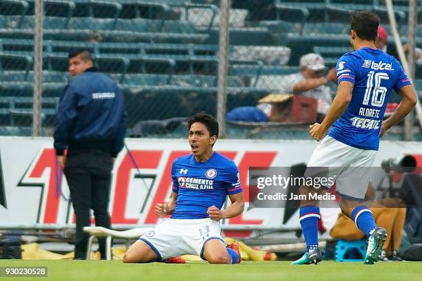 Angel Mena of Cruz Azul celebrates after scoring the first goal of his team, during the 11th round match between Cruz Azul and Pachuca as part of the...