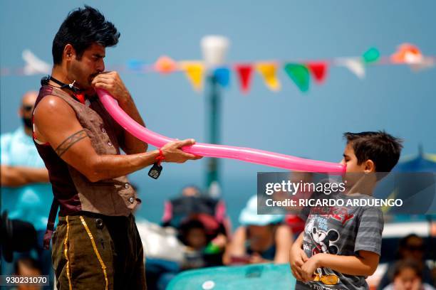 Inka Clown of Peru from the Circo Rebote company performs during the fifth annual Puerto Rico Circo Fest in San Juan, Puerto Rico, Saturday, March...