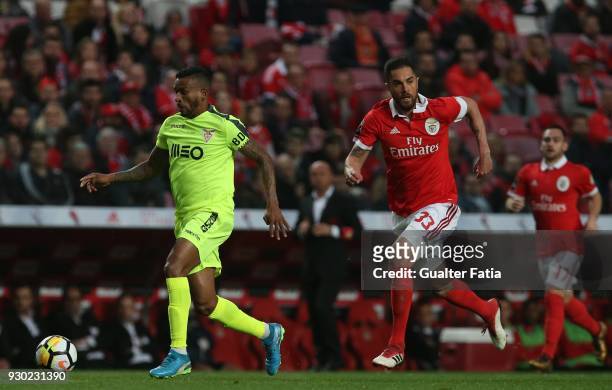 Aves forward Amilton Silva from Brazil with SL Benfica defender Jardel Vieira from Brazil in action during the Primeira Liga match between SL Benfica...