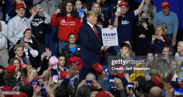 President Donald J. Trump leaves after speaking to supporters at the Atlantic Aviation Hanger on March 10, 2018 in Moon Township, Pennsylvania. The...