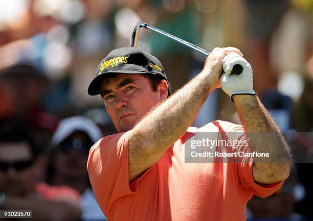 Craig Parry of Australia plays an approach shot on the 6th hole during round two of the 2009 Australian Masters at Kingston Heath Golf Club on...