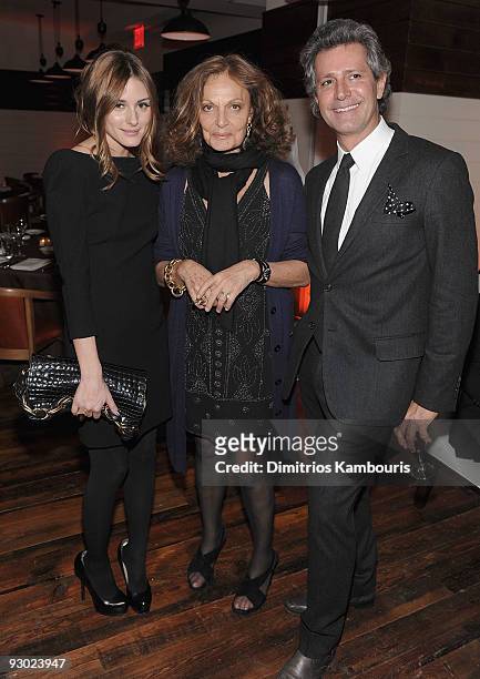 Personality Olivia Palermo, designer Diane von Fursternberg and Carlos Souza of Valentino attend the Audi TDI Clean Diesel Dinner at The Standard on...