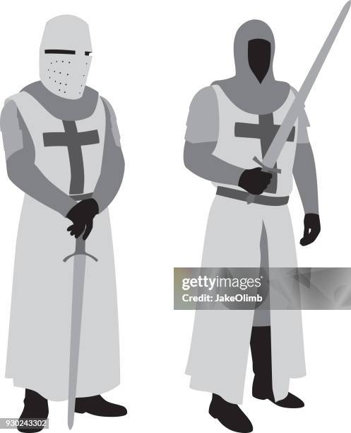 knight silhouettes - chain mail stock illustrations