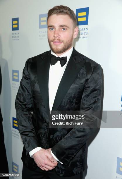 Gus Kenworthy attends The Human Rights Campaign 2018 Los Angeles Gala Dinner at JW Marriott Los Angeles at L.A. LIVE on March 10, 2018 in Los...