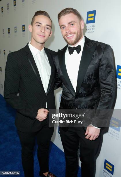 Honoree Adam Rippon and Gus Kenworthy attend The Human Rights Campaign 2018 Los Angeles Gala Dinner at JW Marriott Los Angeles at L.A. LIVE on March...