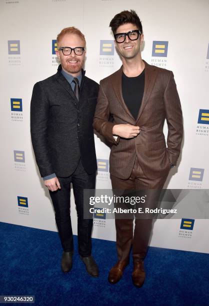 Jesse Tyler Ferguson Justin Mikita attend The Human Rights Campaign 2018 Los Angeles Gala Dinner at JW Marriott Los Angeles at L.A. LIVE on March 10,...