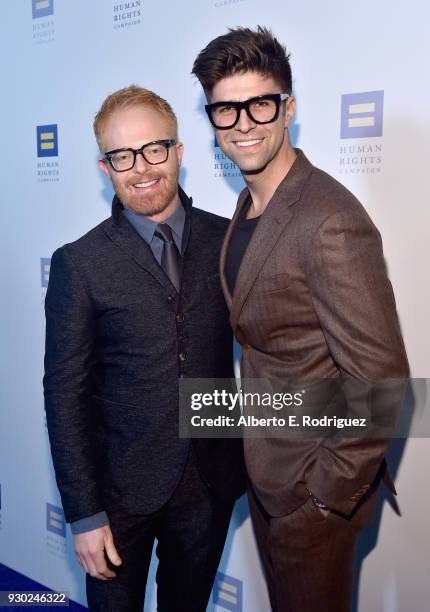 Jesse Tyler Ferguson Justin Mikita attend The Human Rights Campaign 2018 Los Angeles Gala Dinner at JW Marriott Los Angeles at L.A. LIVE on March 10,...